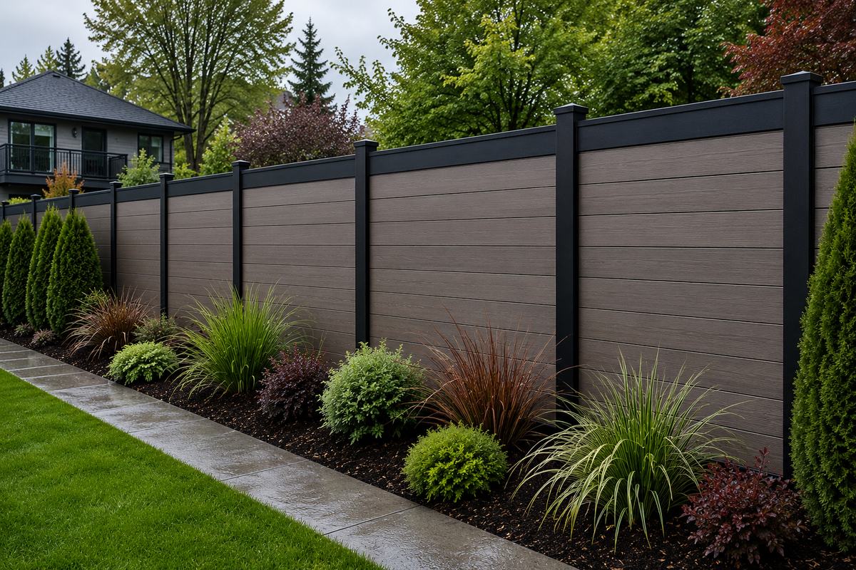 Low-maintenance composite fence for wet Vancouver weather