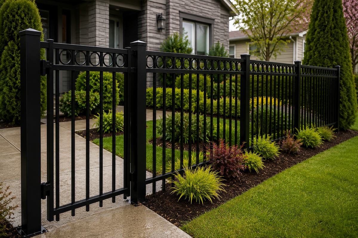 Modern black metal fence for a Vancouver property entrance